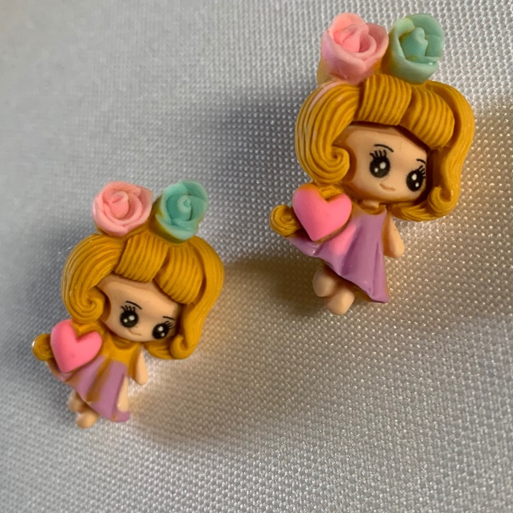 NWT. Handmade Pierced Earrings of Fancy Girls.  For ages 5 and up!